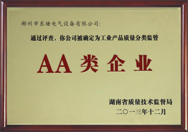 工业产品质量分类监管AA类企业